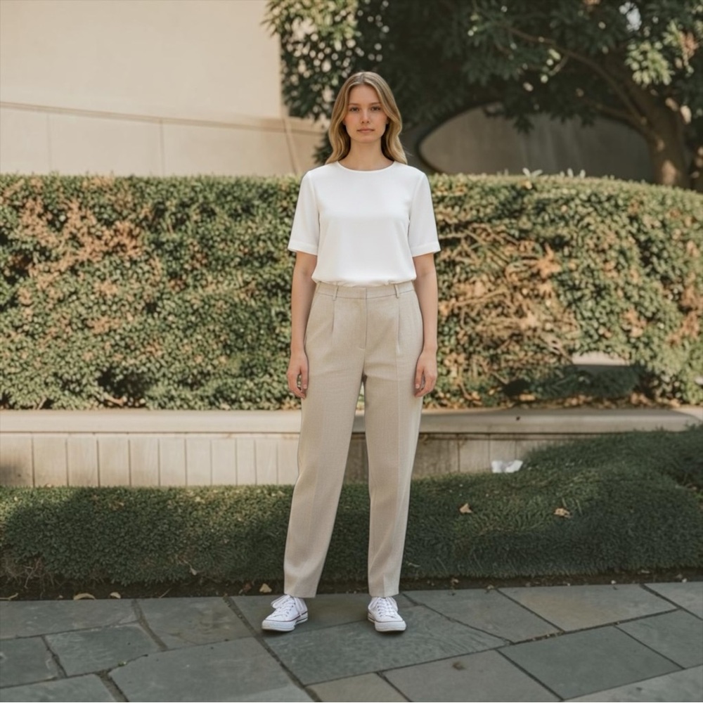 Kasper Straight-Leg Tailored Trousers in Beige